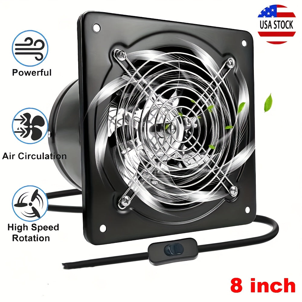 Exhaust Fan 8 Inch Wall Mount Ventilation Fan ¨C 40W Pure Copper Motor, Backdraft Damper, Metal Fume Extractor with Switch for Kitchen, Bathroom, Garage, Shop & Smoking Room