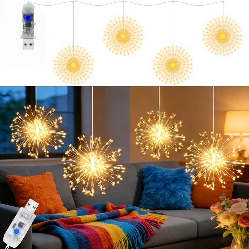 LED Cherry Blossom Chandelier Rattan String Lights USB 8 Modes Indoor Outdoor Holiday Decoration