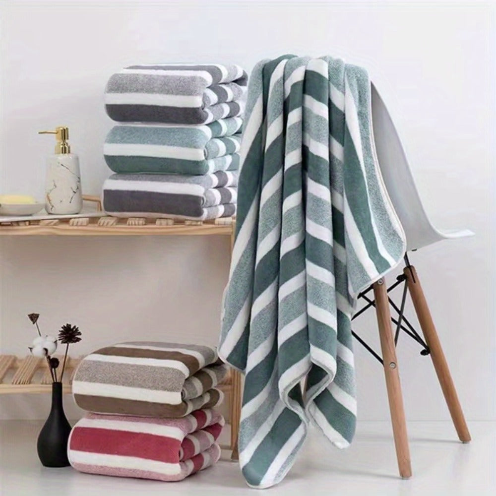 Hotel Towel Set 8 Piece No Hair Loss 280GSM - Five Star Standard Two-Color Striped Super Soft High Absorbency | 2 Bath Towels 2 Face Towels 4 Hand Towels | Grey Red Green | Home Bathroom Spa Gift