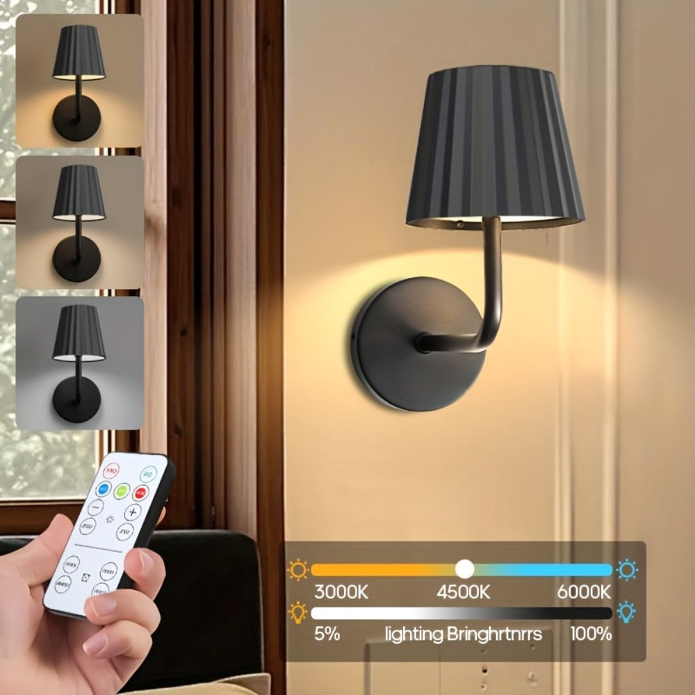LED Wall Sconce Touch Dimmable Remote Control USB Powered Battery Backup 3 Color Temperatures Timer Easy Install for Bedroom Living Room Hallway Low Voltage No Wiring 1pc or 2pcs