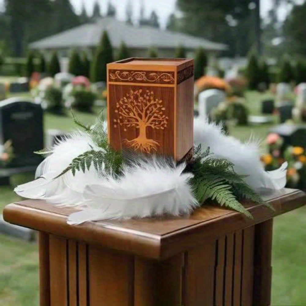 Cremation Urns for Human Ashes Adult ¨C Wood Tree of Life Memorial Urn Box 200 Cu In for Men Women Child Burial Funeral Keepsake Holds Adult Ashes Fits Pets Cat Dog