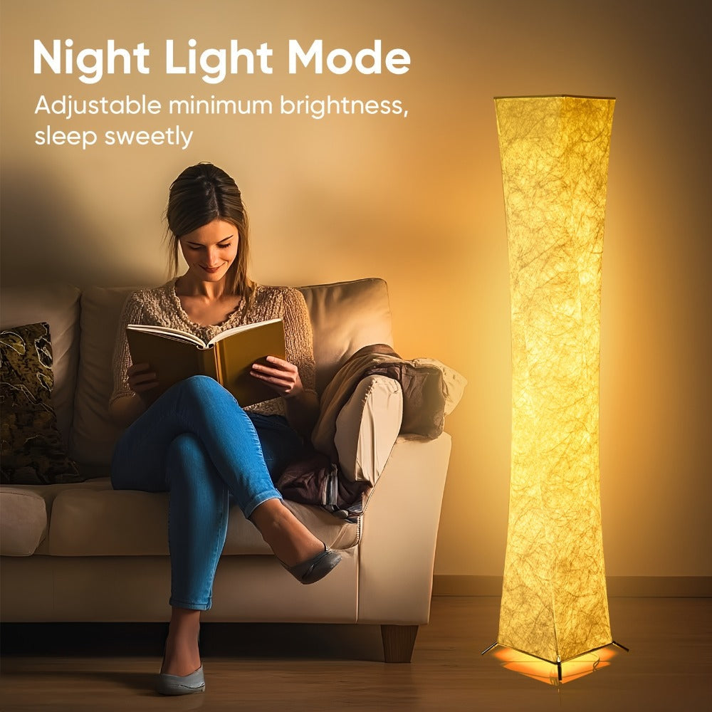 LED Floor Lamp 52 Inch Modern ¨C Adjustable 3000K Warm Light with Remote Control, USB Port, Matte Metal Finish & Tyvek Shade for Bedroom, Living Room & Game Room Space Decor