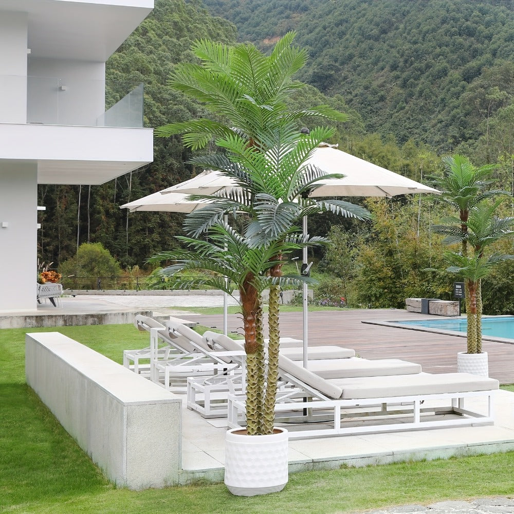Artificial Palm Tree Outdoor 8FT & 10FT ¨C Large UV Resistant Faux Tropical Palm Plant with Cement Base, Realistic Fake Golden Cane Palm for Patio, Poolside, Balcony & Indoor Home Office Decor