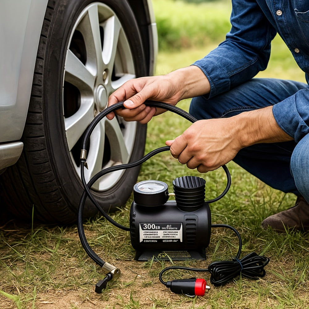 12V Car Tire Inflator Pump 300PSI, Portable Air Compressor for Car Truck Motorcycle Bike Tires, No Battery Needed, Metal Body Compact Design, Digital Pressure Gauge, Emergency Tire Pump for Sports Balls