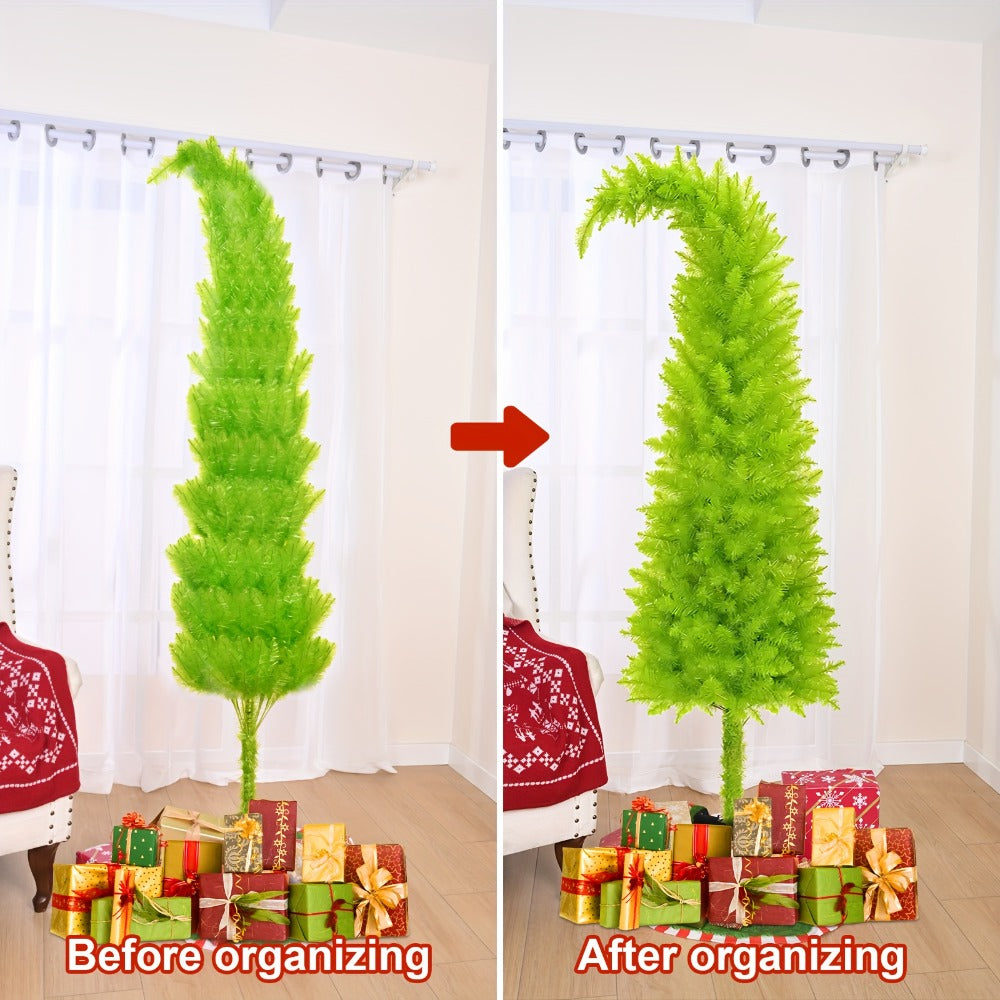 6 Foot Artificial Christmas Tree with Lights Tree Skirt and Christmas Ball Bendable Xmas Tree Stand Indoor Holiday Window Display Decoration