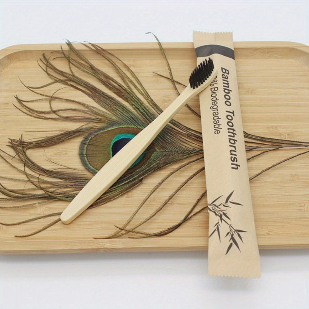 Bamboo Toothbrushes 20-Pack Soft Bristles - Individually Wrapped Eco-Friendly Wood Handle for Sensitive Teeth & Gums, Daily Oral Care Home Travel Hiking