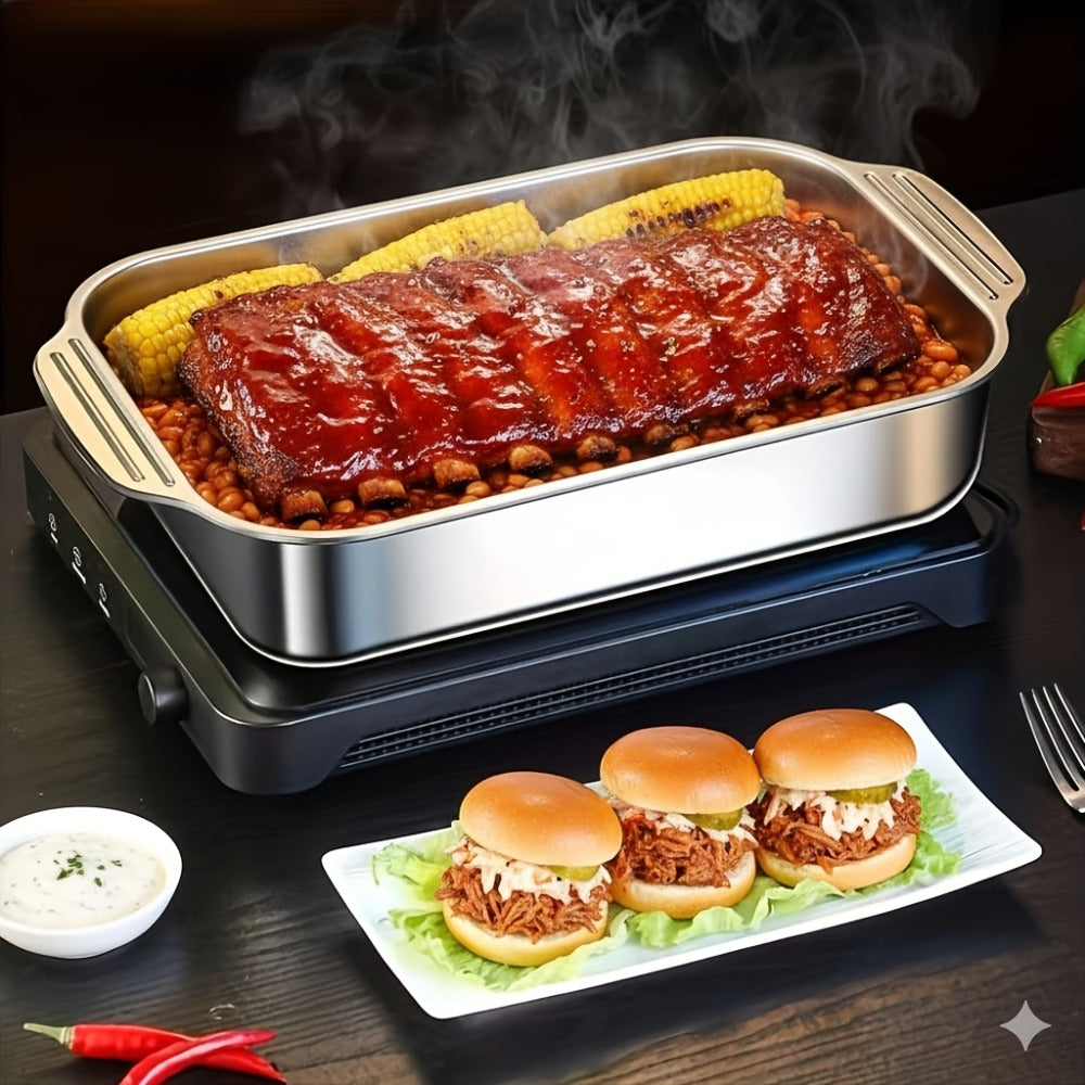 Stainless Steel Baking Pan Set 4-Piece ¨C 2 Deep Roasting Pans & 2 Lidded Pans with Handles, 6-Liter Large Capacity 16.14¡± Rectangular Baking Pans for Lasagna, Fish, Chicken & Roasting ¨C Dishwasher Safe