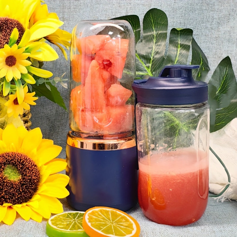 Portable Blender Juicer Double Cup 1500mAh Rechargeable ¨C Food-Grade ABS Multifunctional Fruit Vegetable Juicer | USB Charging Gift Box | Blue Pink White Summer Kitchen Essential
