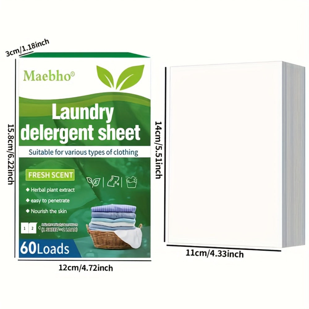 Laundry Detergent Sheets 60 Loads Fresh Scent Hypoallergenic Liquidless Stain and Odor Remover for Sensitive Skin Works in Hot and Cold Water Space-Saving Travel Size Eco-Friendly Laundry Strips