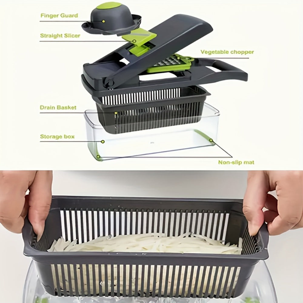 Vegetable Chopper 18-in-1 Upgraded Mandoline Slicer - Professional Onion Chopper Food Dicer Cutter with Container, Adjustable Multifunctional Vegetable Slicer for Kitchen, Gray