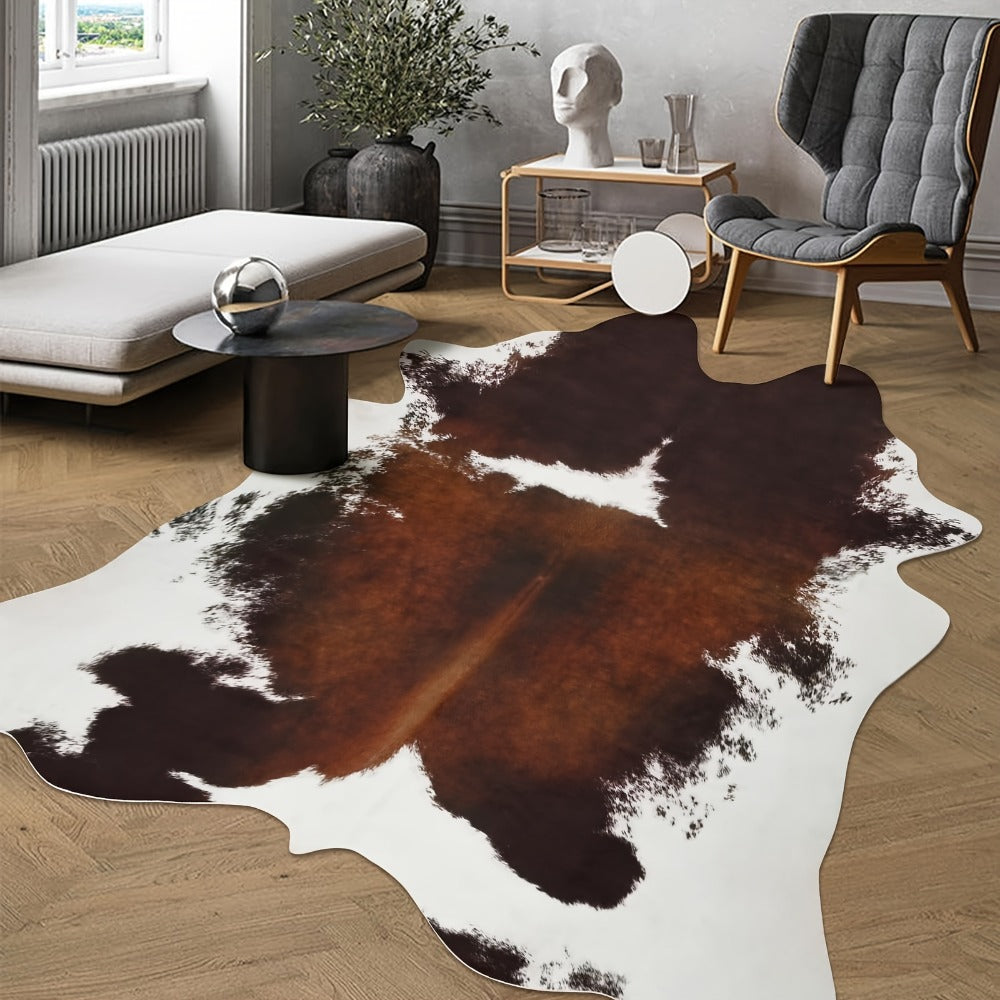 Cowhide Area Rug Faux Animal Print Rug Western Style Non-Slip Floor Mat for Living Room Bedroom Dining Room Office Boho Home Decor Cow Print Carpet