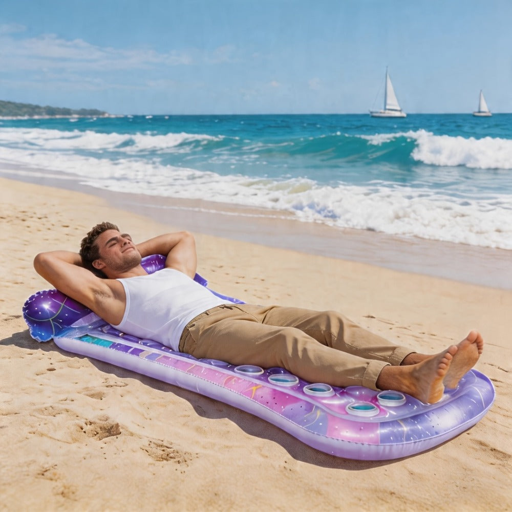 Inflatable Pool Float Sequin Gradient, Rectangular PVC Floating Bed with Ventilation Holes & Flash Gradient Colors, Buoyancy Water Lounge for Indoor Outdoor Pool Beach Lake