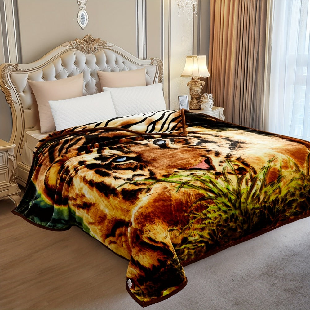 Reversible Plush Blanket 2-Ply 520GSM Milk Velvet - Soft Warm Queen King Size Blanket with Vibrant Animal & Floral Designs, All-Season Bed Couch Throw