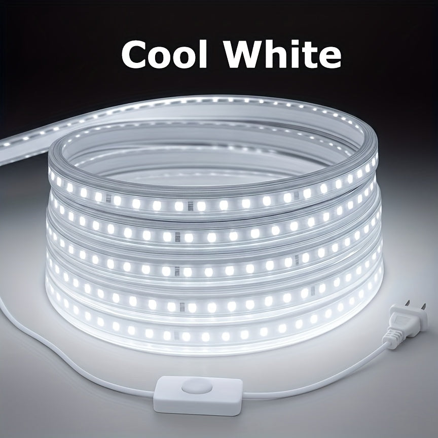 Waterproof LED Strip Lights 110V AC, IP65 120LEDs/Meter Ultra Bright LED Tape Light, Plug and Play Adhesive LED Ribbon for Outdoor Indoor Kitchen Garden Home Room Decoration, Warm White & Cool White