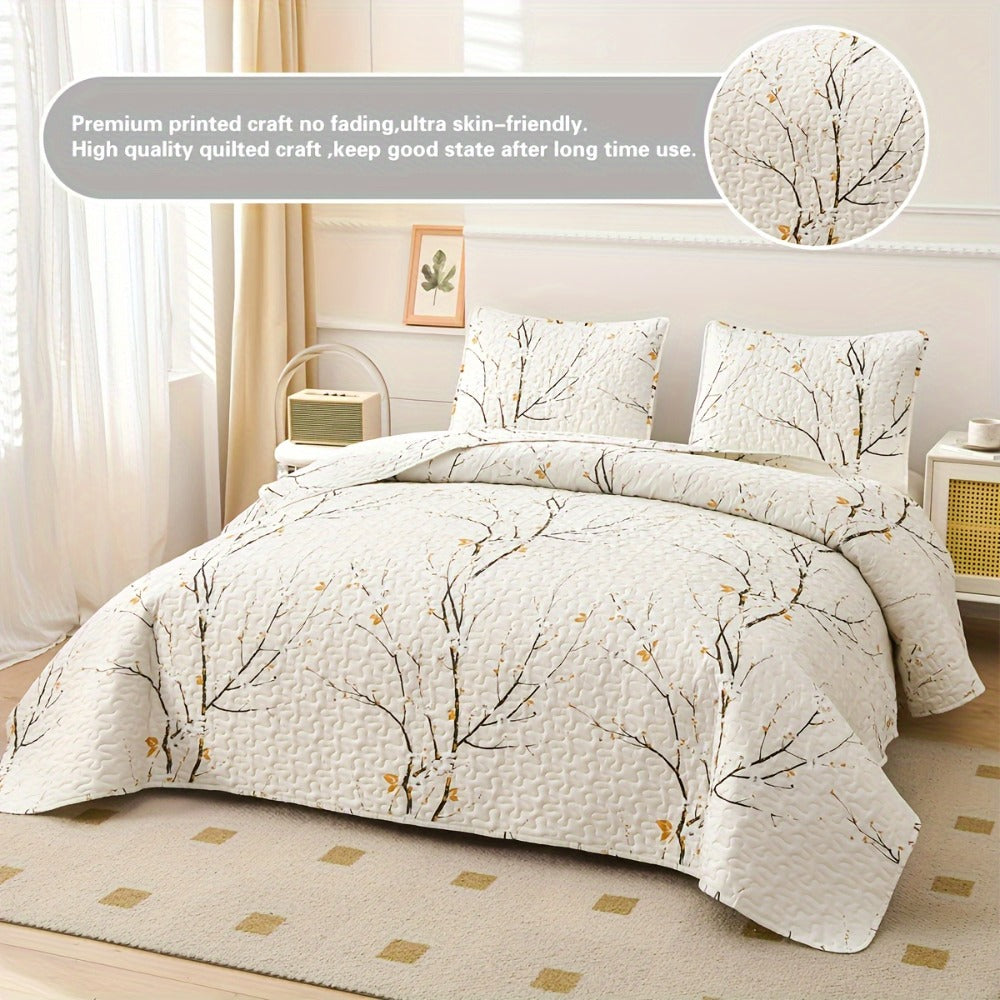 Reversible Floral Comforter Quilt Set ¨C Soft Microfiber Botanical Bedding, Twin Full Queen King, All Seasons ¨C White, Blue, Pink & More