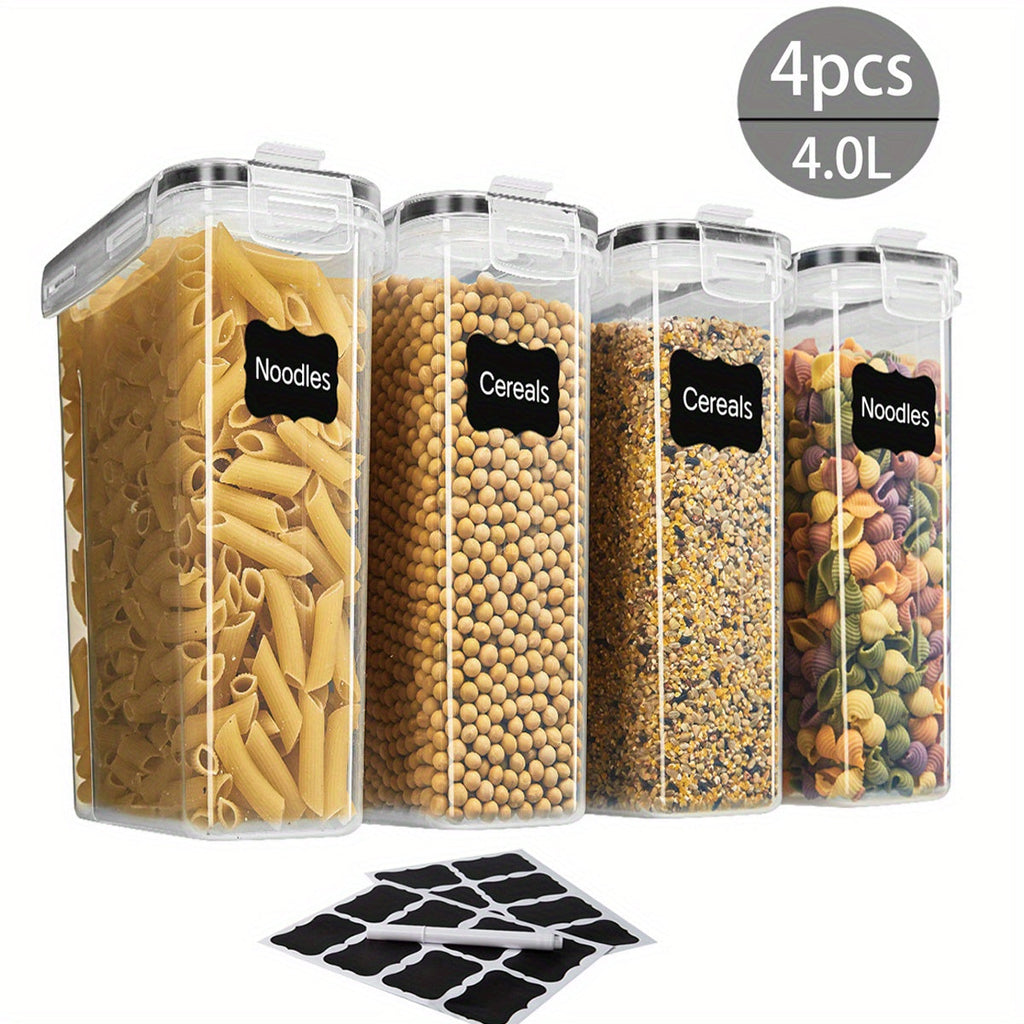 Clear Food Storage Jars with Lids 8 Piece Set - Airtight Moisture Proof Sealed Containers for Cereal Rice Salt Pepper Tea Nuts and Coffee Beans, BPA-Free Plastic Kitchen Pantry Canisters, Available in 84.54oz or 1.06 Gallon, 4 Jars and 4 Lids