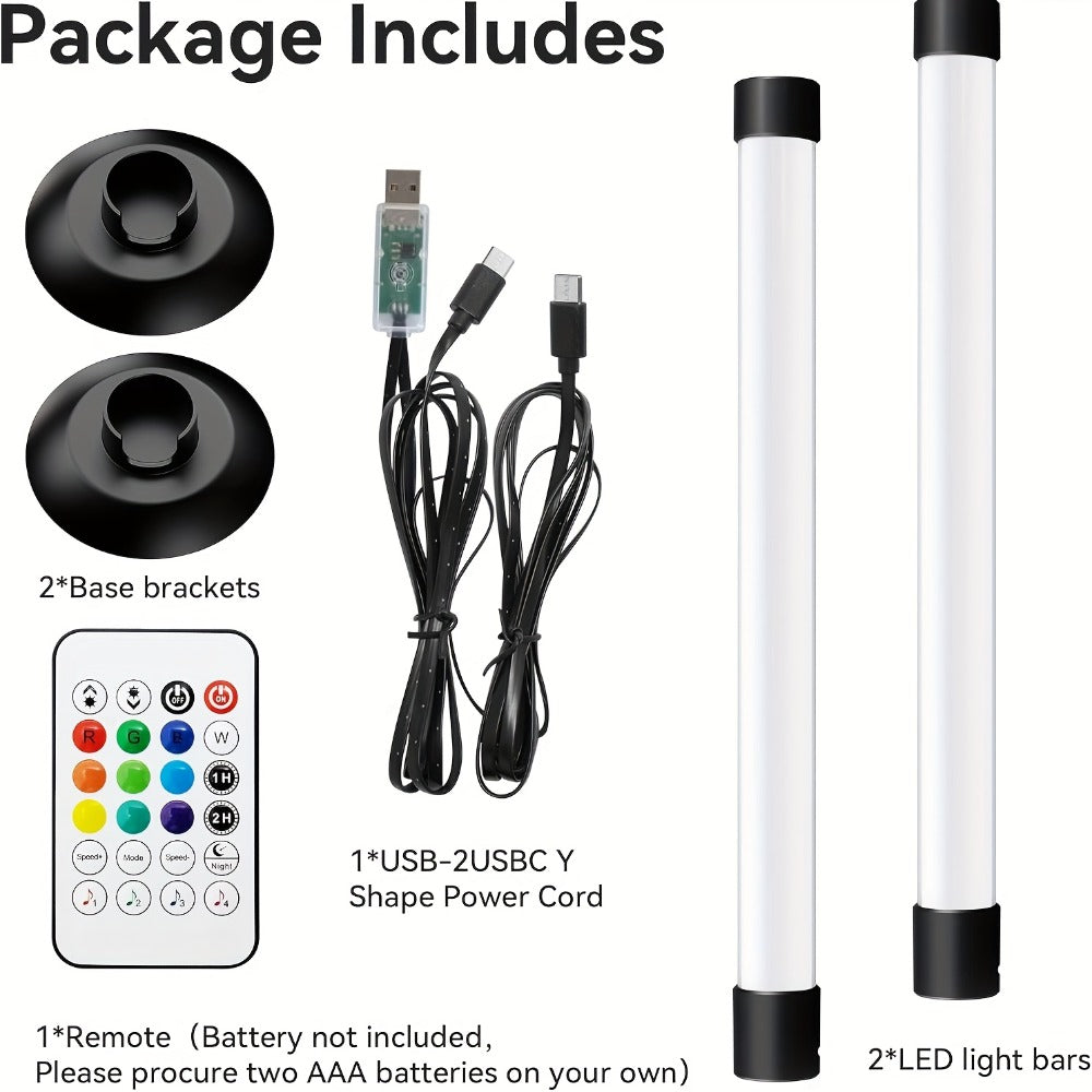 RGBIC LED Light Bar Music Sync RGB Ambient Lighting USB Powered 64+ Modes 16 Million Colors App Remote Control Desktop TV Backlight Mood Lamp Room Decor Night Light 2pcs