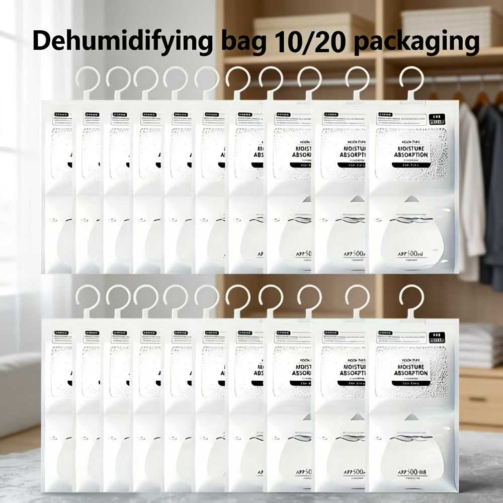 Hanging Moisture Absorber Bags 10-Pack, Dehumidifier Bags for Closet Wardrobe Bedroom Bathroom, High-Efficiency Moisture Proof Damp Absorbing Home Dehumidification