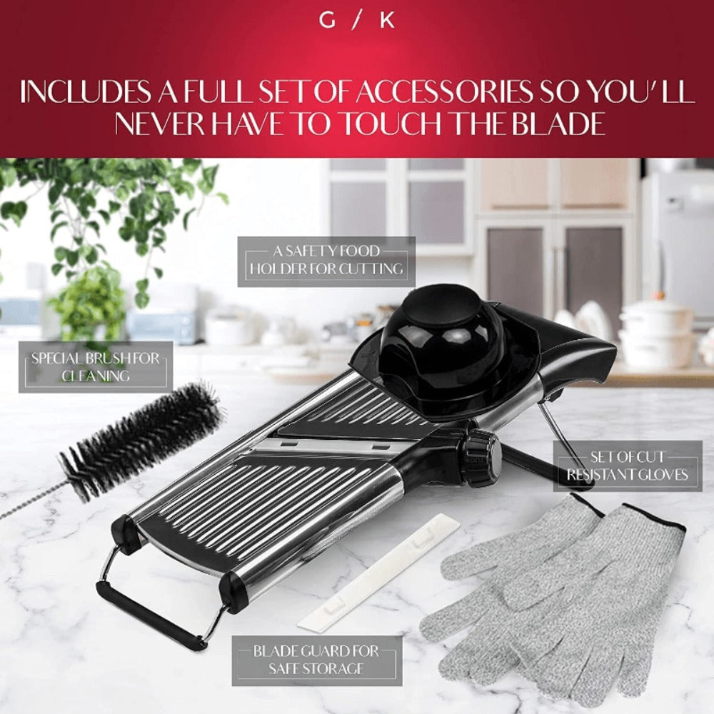 Mandoline Slicer 7-Blade Stainless Steel Vegetable Slicer with Adjustable Thickness & Safety Guard - PRO Kitchen Mandolin Food Cutter for Potatoes, Tomatoes, Carrots, Onions & Fruits