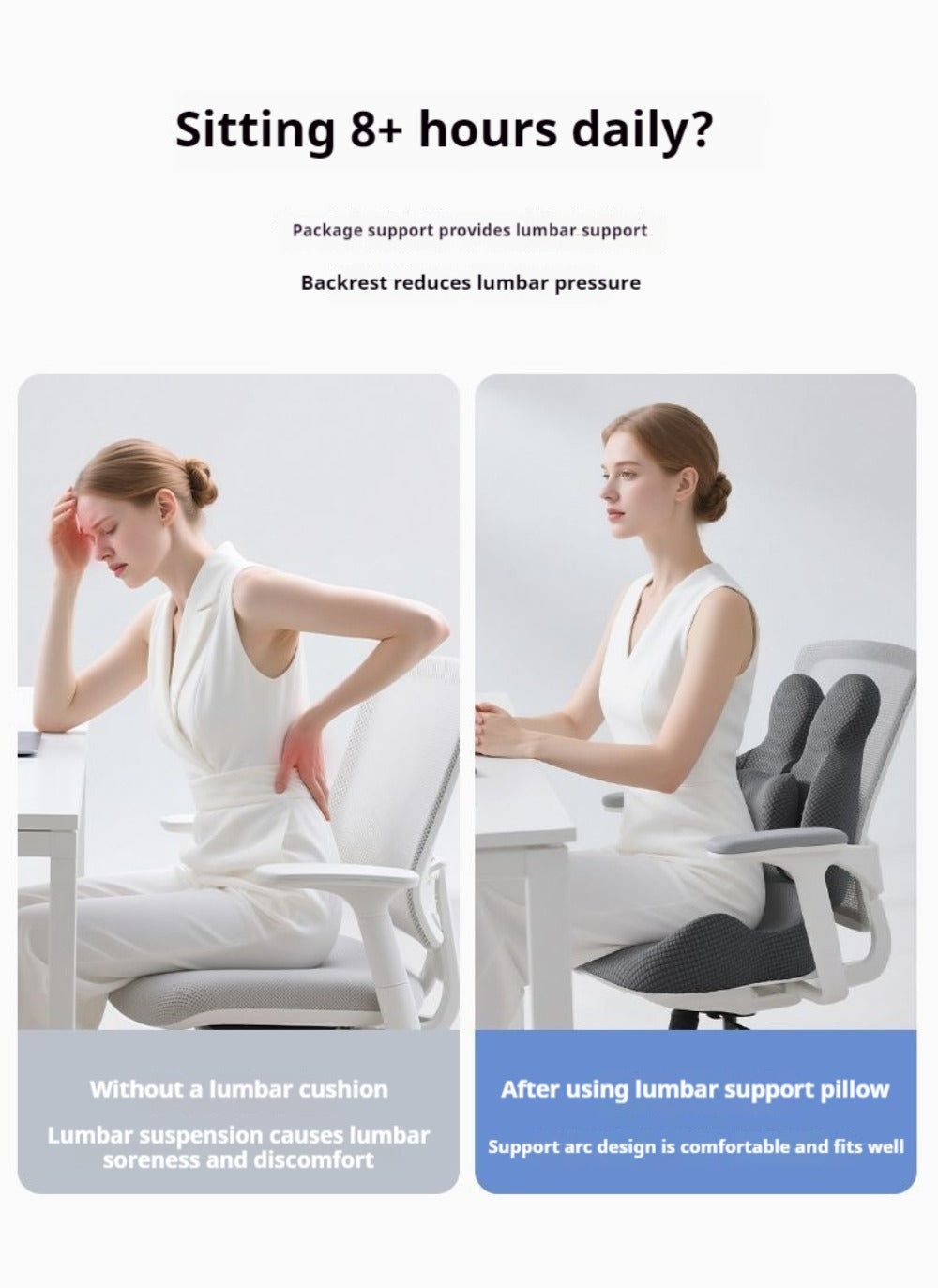 Lumbar Support Cushion & Seat Cushion Set ¨C Ergonomic Office Chair Pillow for Lower Back Pain Relief, Breathable Memory Foam Waist & Hip Support for Home, Car & Desk Chair
