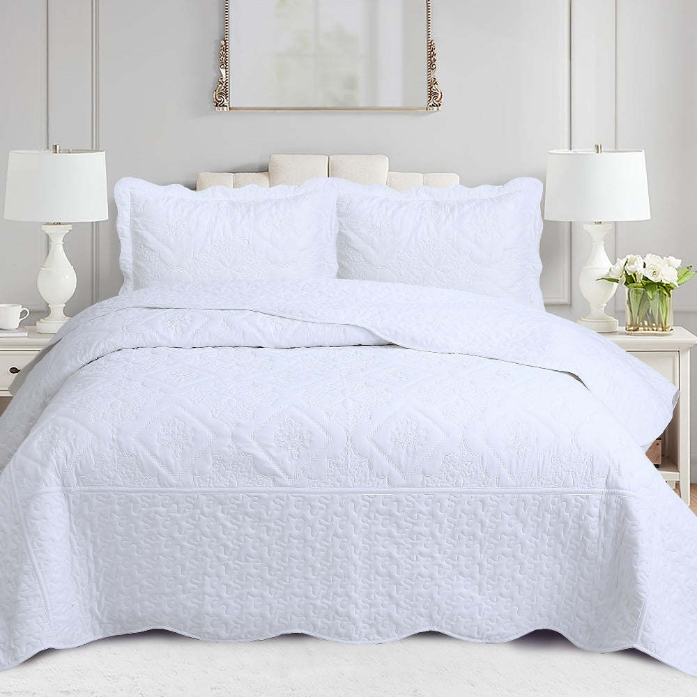 Quilt Set 3 Piece Floral Embroidery Bedspread - 100% Polyester Wrinkle Resistant Lightweight Quilted Coverlet with 2 Pillow Shams for Full Queen King Bed, Elegant Bedroom Decor in 19 Colors