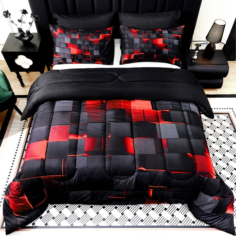Checkered Quilt Set 3-Piece Bedding Comforter with 2 Pillowcases Super Soft Breathable Woven Pattern All Season Bedroom Dormitory Twin Queen King Full