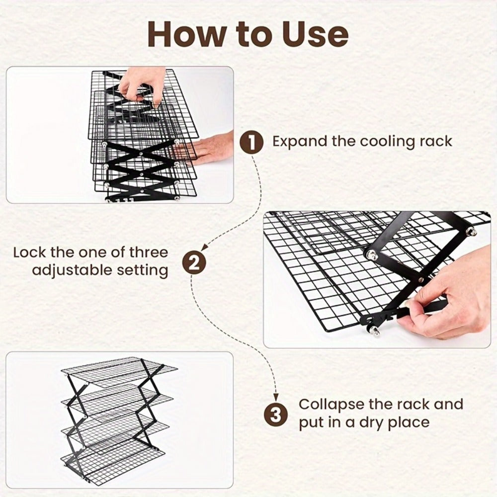 4-Tier Collapsible Cooling Rack Set with Muffin Cups - Metal Wire Baking Rack for Cookies Cakes Bread Roasting BBQ Countertop Kitchen Drying Rack