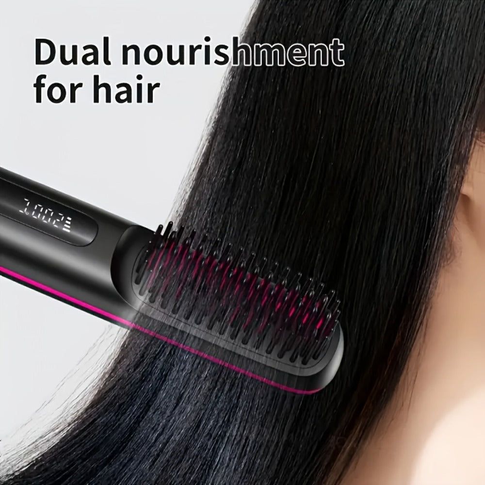 Portable Wireless Hair Straightener Comb USB Rechargeable 3-Speed Temp Control Negative Ion LED Display Lightweight for Travel