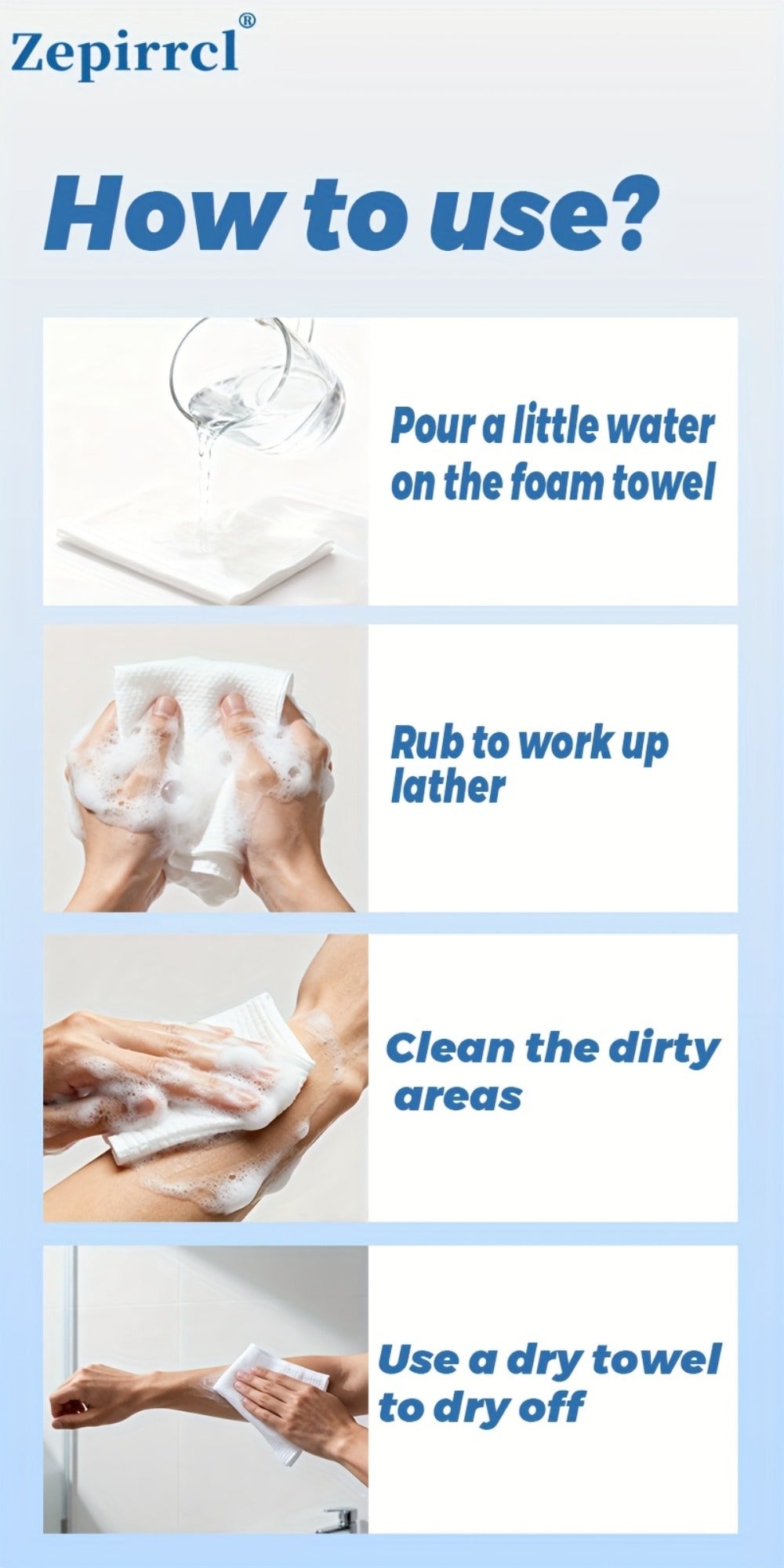 Disposable No-Rinse Foaming Bath Towels - Large 11.81¡± Body Wipes, Wet & Wipe Cleansing Cloths for Elderly Care, Camping, Post-Surgery, Fitness & Travel, Bulk 50/100/200 Pack, No Shower Needed