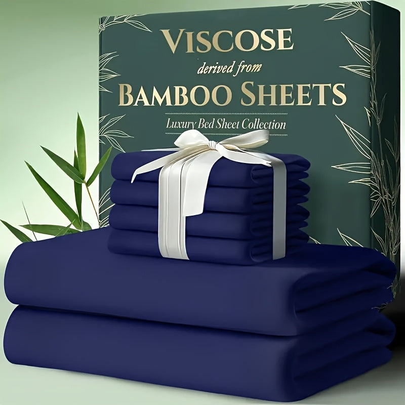 Bamboo Cooling Bed Sheets 6-Piece Set Deep Pocket Fits Twin Full Queen King Ultra-Soft Breathable Bedding for Hot Sleepers Machine Washable Double-Stitched