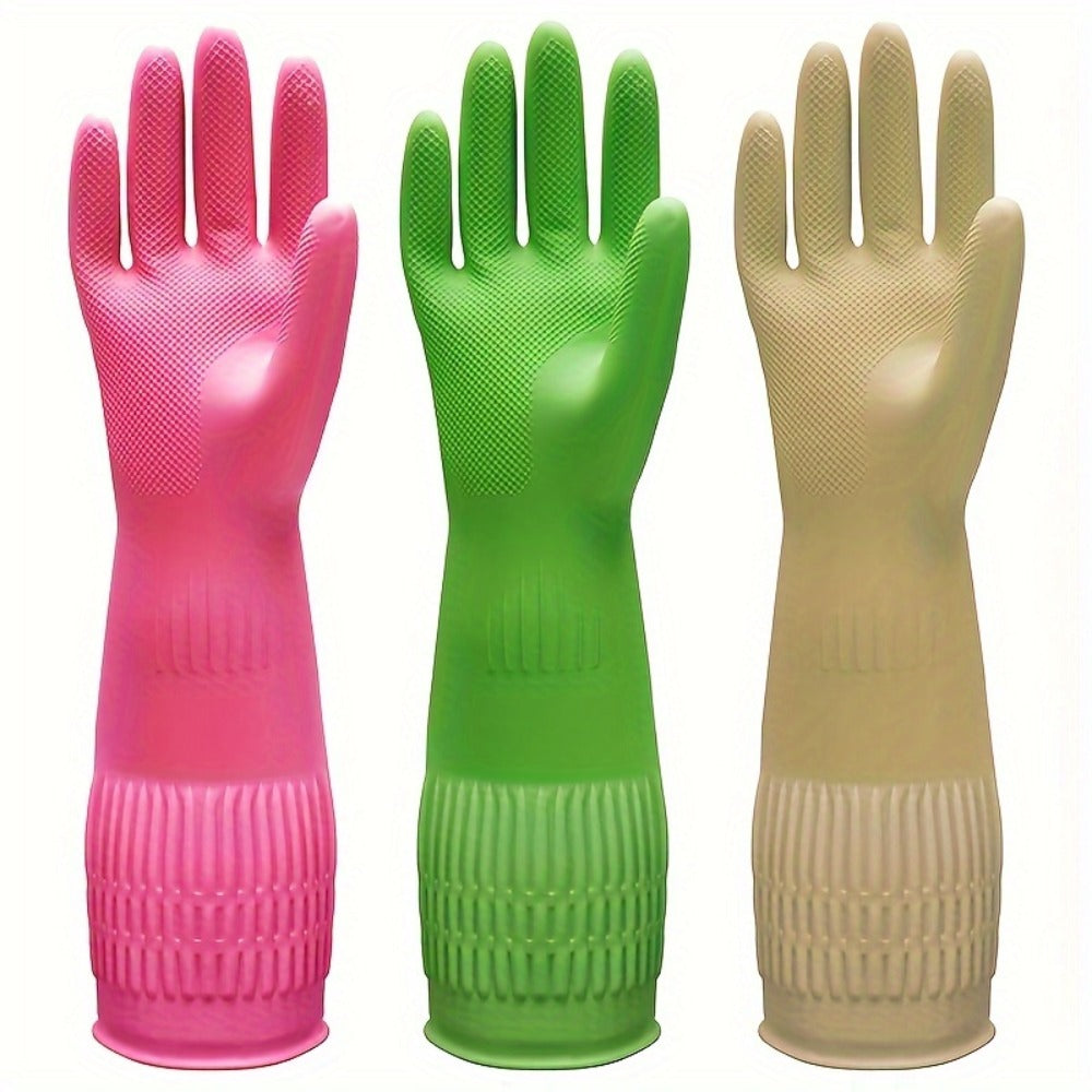 Premium Cleaning Gloves 3 Pair Waterproof Slip-Resistant Kitchen Dishwashing Laundry Gloves Heavy Duty Reusable