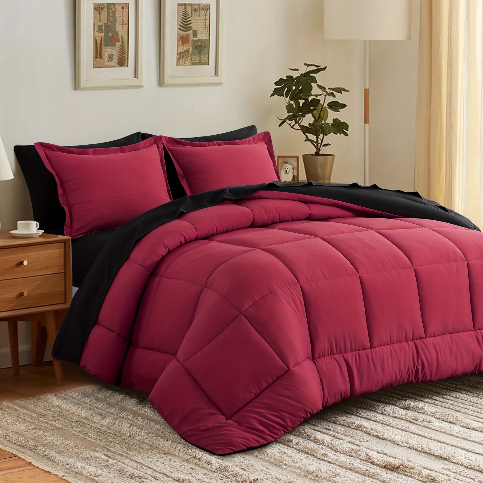 7 Piece Comforter Set Luxury Soft Fluffy Bedding All Season Bed in a Bag with Comforter Fitted Sheet Flat Sheet Pillowcases Hypoallergenic Breathable Easy Care Queen King Twin XL Full