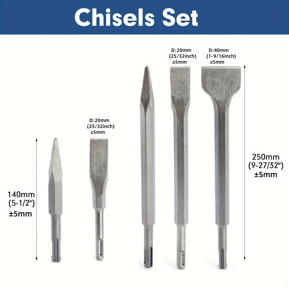 17PCS SDS Plus Hammer Drill Bits and Chisel Set Carbide-Tipped Masonry Drill Bits for Concrete Stone Brick with Portable Storage Case Professional Rotary Hammer Bit Kit