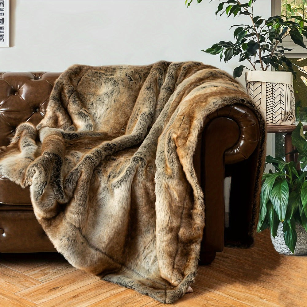 Long Hair Fluffy Reversible Plush Velvet Throw Blanket ¨C 300-350gsm Soft Elegant Throw for Couch & Bed, 6 Colors, 2 Sizes