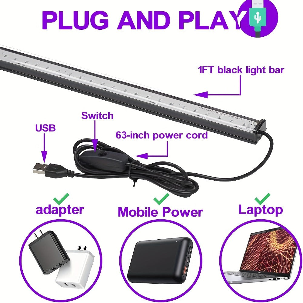 Black Light Bar UV LED Blacklight 10W 1ft - Magnetic UV Strip Light for Glow Party, Fluorescent Poster, Body Paint, Tapestry & Cabinet Display, 2/4/10/12/14 Pack Options