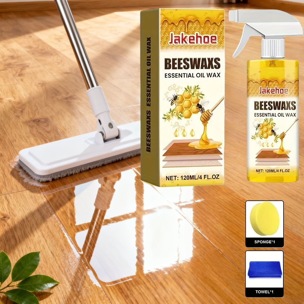 Wood Floor Beeswax Care Spray 4oz Hardwood Floor Cleaner Polish Scratch Repair 3-in-1 Aromatherapy Scent with Sponge and Towel for Hardwood Laminate Parquet