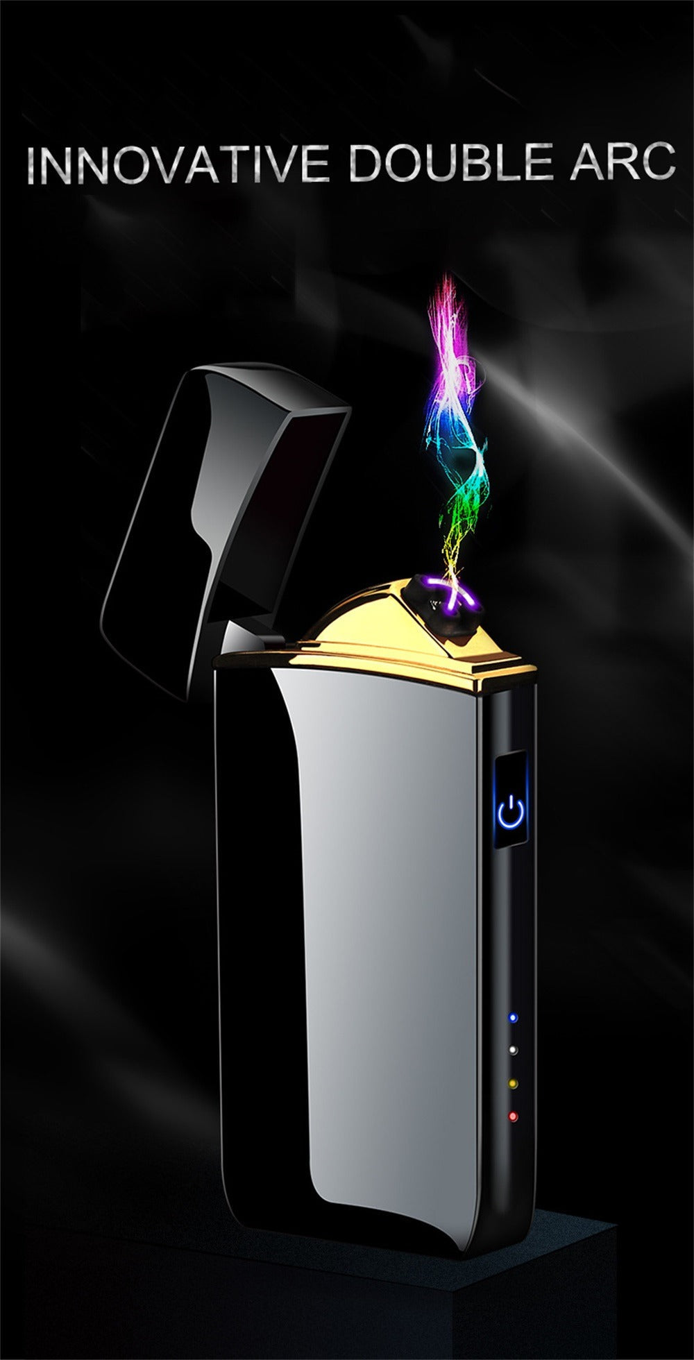 Electric Plasma Lighter USB Rechargeable ¨C Windproof Dual Arc, LED Power Display, Touch Induction | Compact Metal Design for Outdoor Camping, Hiking & Survival | 2 Colors & 6 Styles