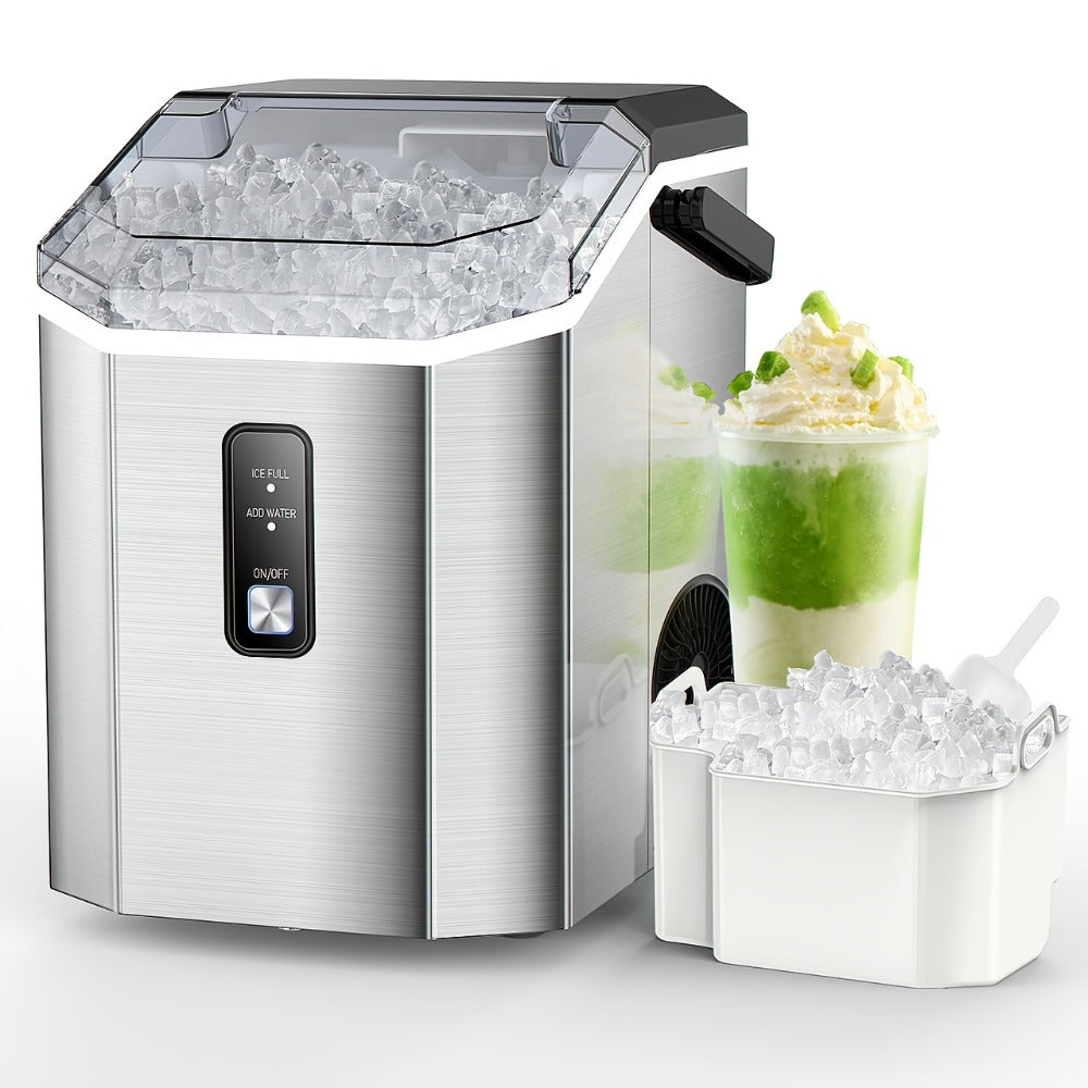 Countertop Nugget Ice Maker 35lbs in 24hrs, Self-Cleaning Portable Ice Machine with Ice Scoop & Basket, Stainless Steel, for Home Kitchen Office Camping RV Bar
