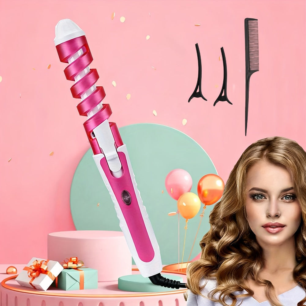Automatic Spiral Curling Iron 360¡ã Electric Hair Curler - Auto Rotating Curl Wand, Lightweight & Portable, Easy to Use, Includes 2 Clips & 1 Comb, Gift for Women, Pink, Purple, Blue
