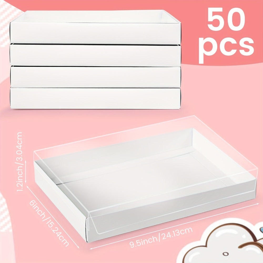 Cookie Boxes with Clear Lids 50pcs - White Bakery Boxes with Window for Macarons, Chocolates, Candy, Pastry - Paper Gift Boxes for Wedding, Christmas, Father's Day, Birthday Party Favors & Professional Baking