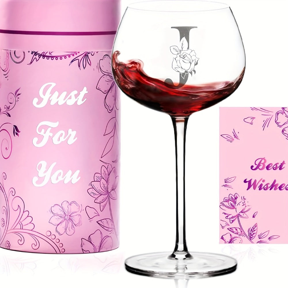 Personalized Wine Glass Gift for Women ¨C A-Z Initial Letter Monogrammed Wine Glass with Gift Box & Greeting Card ¨C Unique Birthday, Christmas & Mother's Day Gift for Mom, Best Friend & Sister