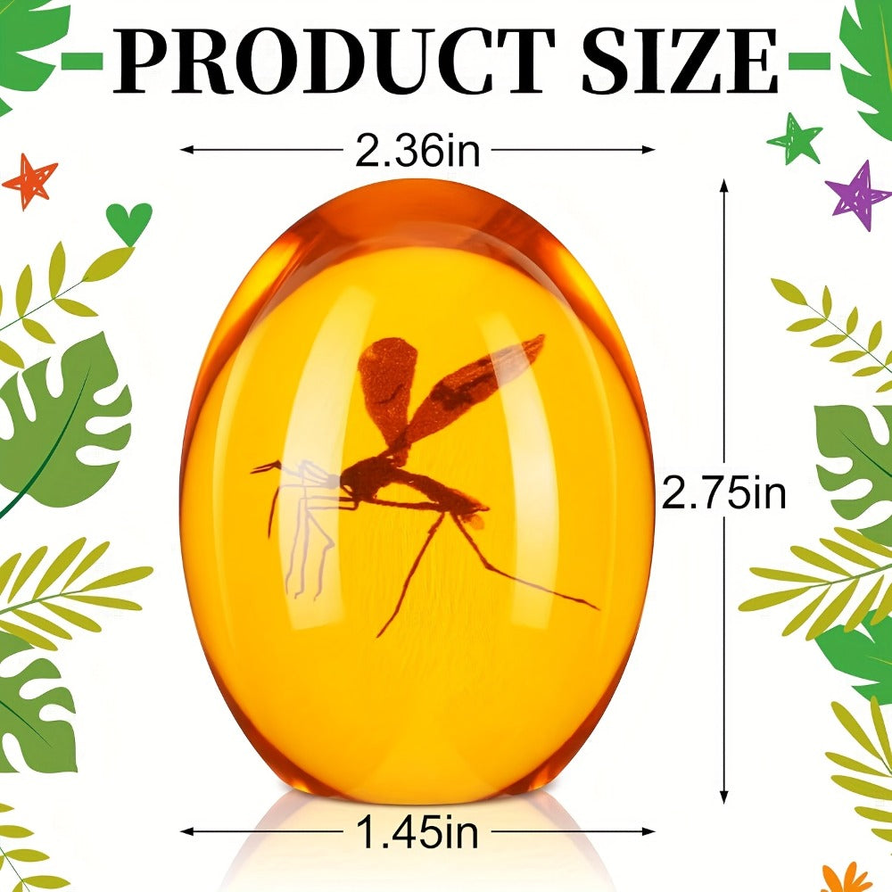Amber Resin Mosquito Paperweight Handmade Jurassic Fossil Collectible Desk Decor Unique Gift for Nature Lovers Collectors Science Enthusiasts Home Office Dinosaur Era Insect Inclusion