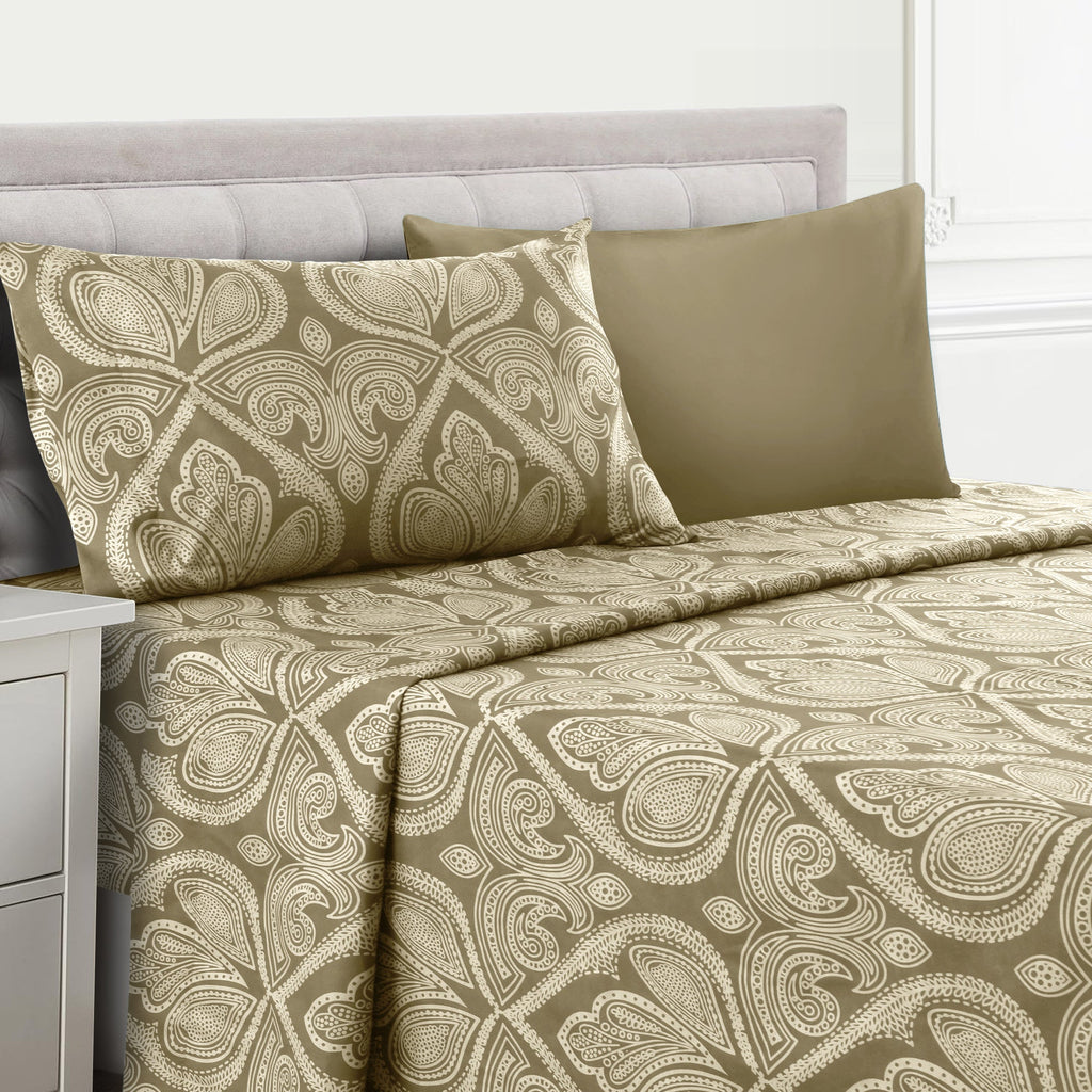 Paisley Bed Sheet Set 4 6 Piece 100% Brushed Microfiber Deep Pocket Fitted Sheet Soft Wrinkle Free Cooling Breathable Twin Full Queen King Cal King
