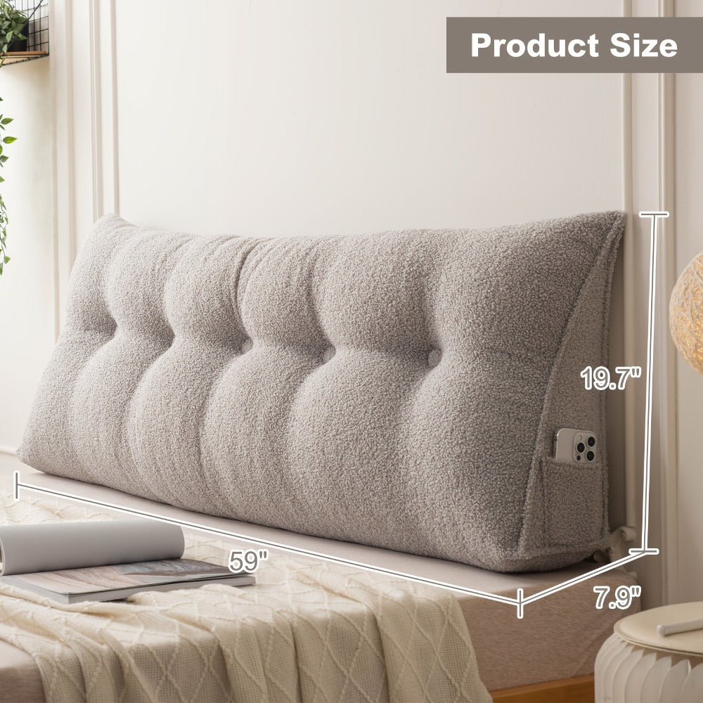 Bed Wedge Pillow Headboard Pillow with Side Pockets Removable Washable Cover Teddy Velvet Reading Pillow Twin Queen King