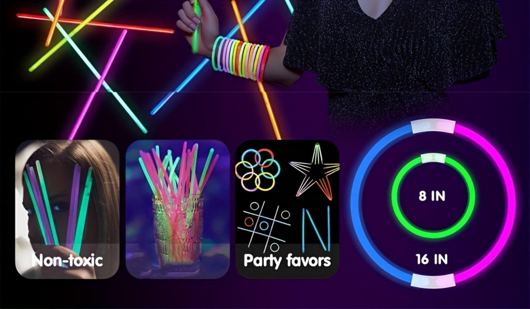 Glow Sticks Bulk 300 Pack 8 Inch Glow in the Dark Party Favors with Bracelet Connectors 7 Colors 6-Hour Glow for Halloween Christmas New Year Easter Birthday Pool Party Neon Party Supplies