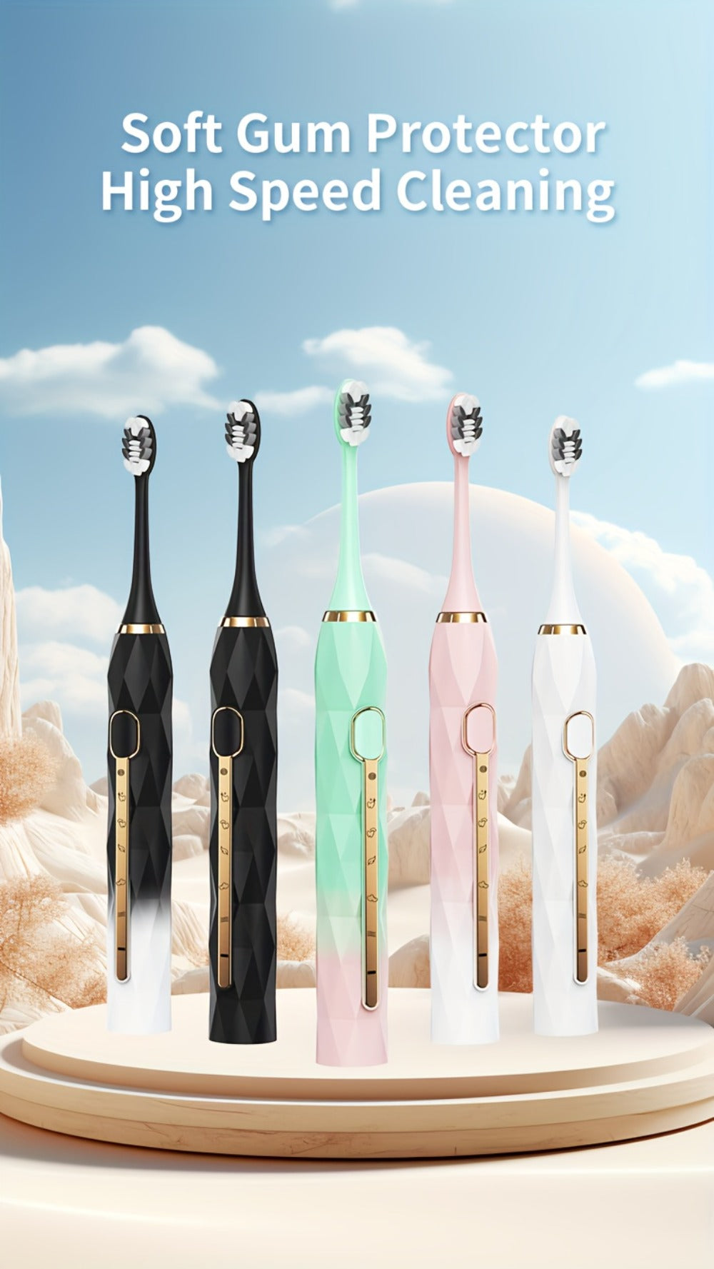Sonic Electric Toothbrush IPX8 Waterproof USB Rechargeable with 10 Replacement Heads, Intelligent Timer, Travel Case & Charging Base ¨C 5 Colors for Men & Women