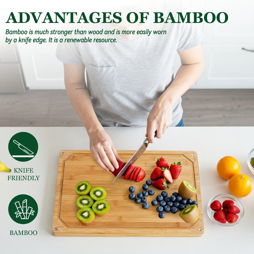 Cutting Board with Juice Groove ¨C Non-Slip Chopping Board & Cheese Platter for Meat, Cheese, Bread, Vegetables & Fruits, XL & Bamboo Options, Kitchen Gadget Gift for Home, Dorm & Holiday Gatherings