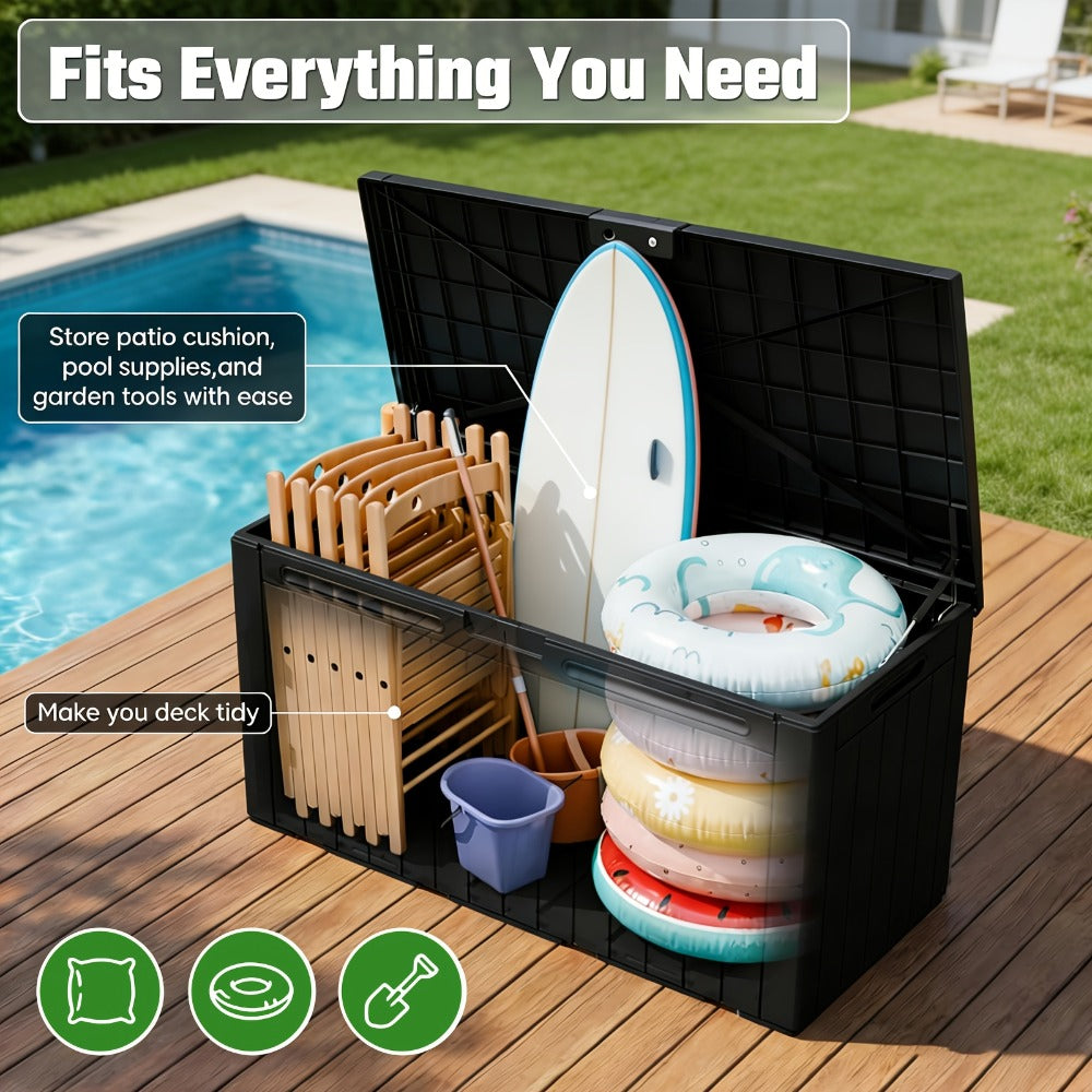 Waterproof Deck Box Outdoor Storage Cabinet 35/75 Gallon ¨C Enhanced Version with Handles & Wheels | Large Patio Storage Box for Pool Accessories, Garden Tools & Outdoor Gear | Easy Assembly Lockable