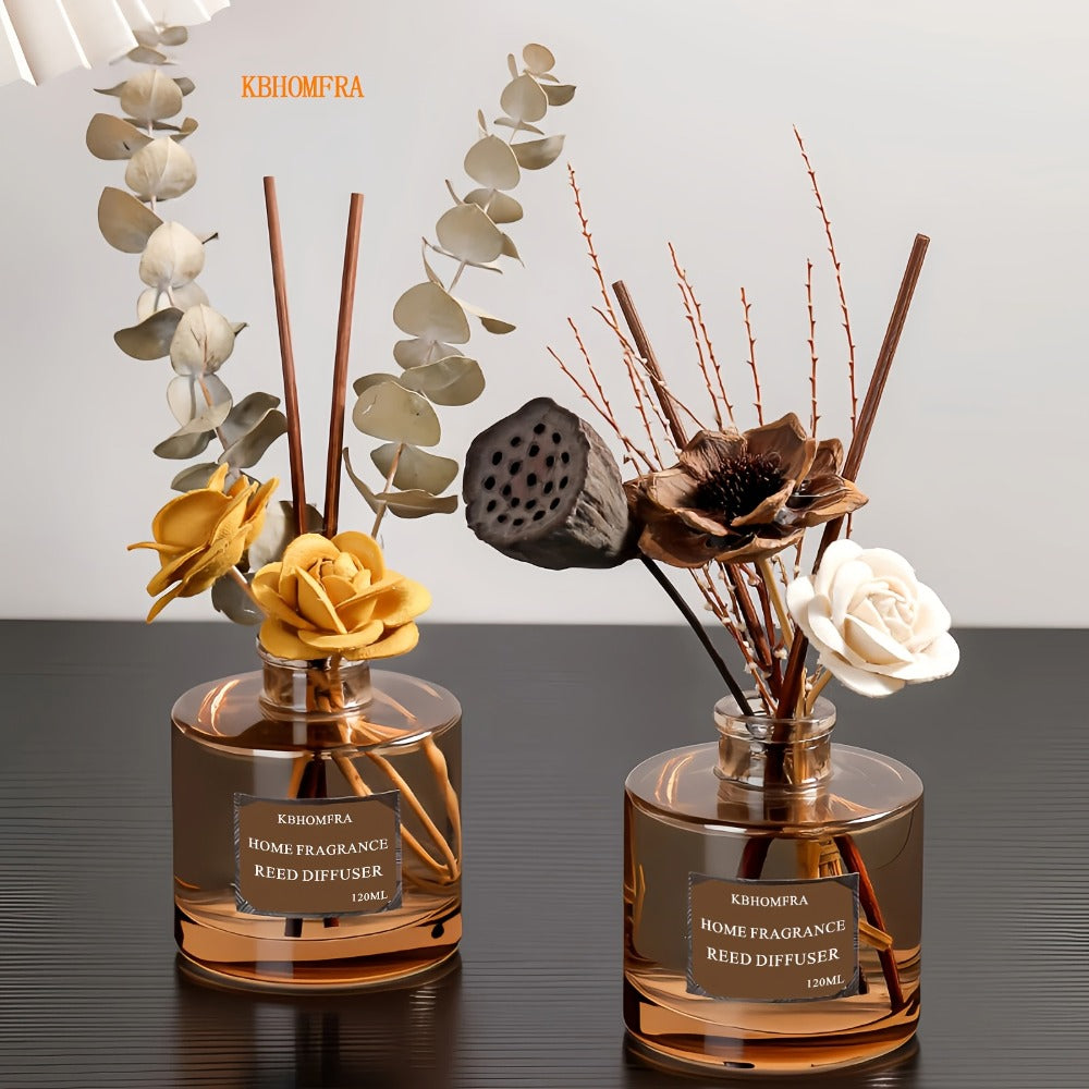Reed Diffuser Set with Dried Flowers ¨C Jasmine, Cedar, Sandalwood & Gardenia Scents, 120ml 90-Day Long-Lasting Home Fragrance