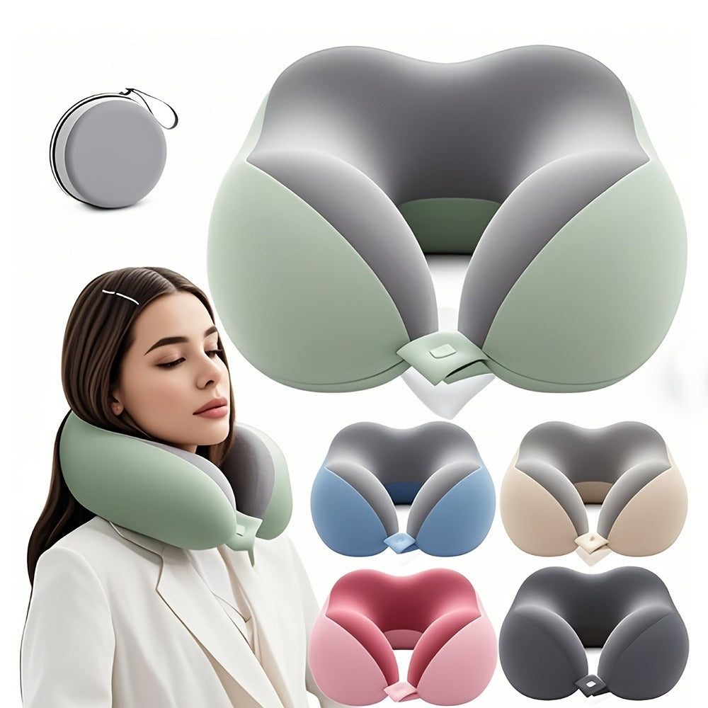 Memory Foam Travel Neck Pillow with Storage Bag ¨C Ergonomic Slow Rebound Support, Machine Washable Cover, for Travel, Office & Napping